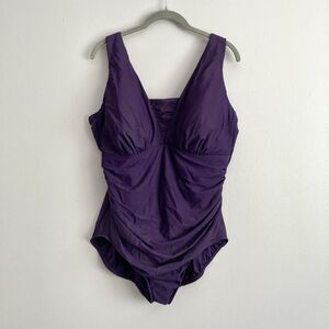 Lands End Womens Plus Purple Ruched Sides One Piece Swimsuit Size 18W Slimming